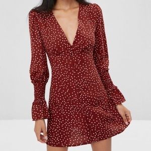 Long Sleeve Red Polka Dot Dress